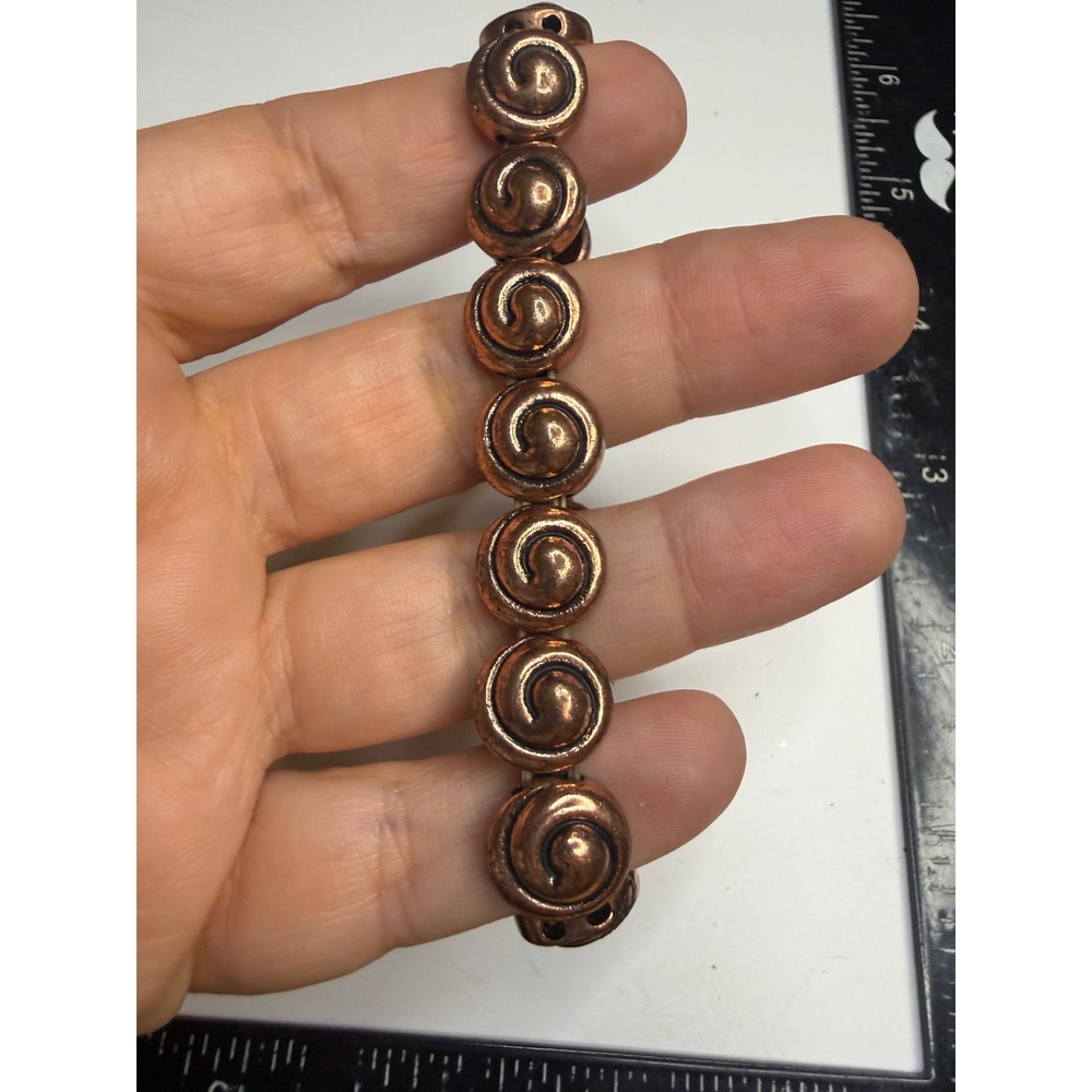 Copper Tone Spiral Bead Stretch Bracelet Bohemian Burnished Metallic Jewelry
